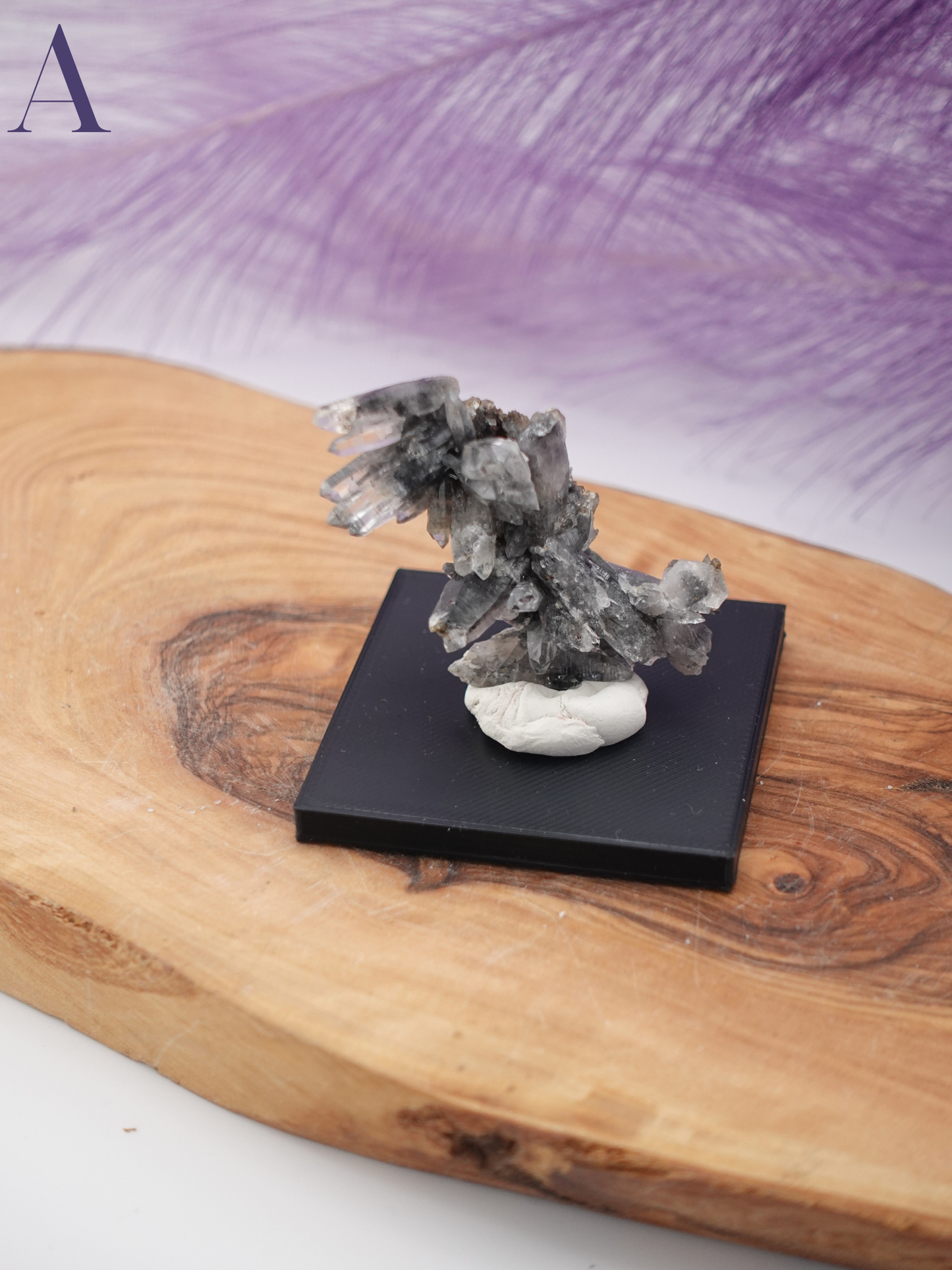 Black Phantom Quartz Specimen on a Small Square Stand Option A