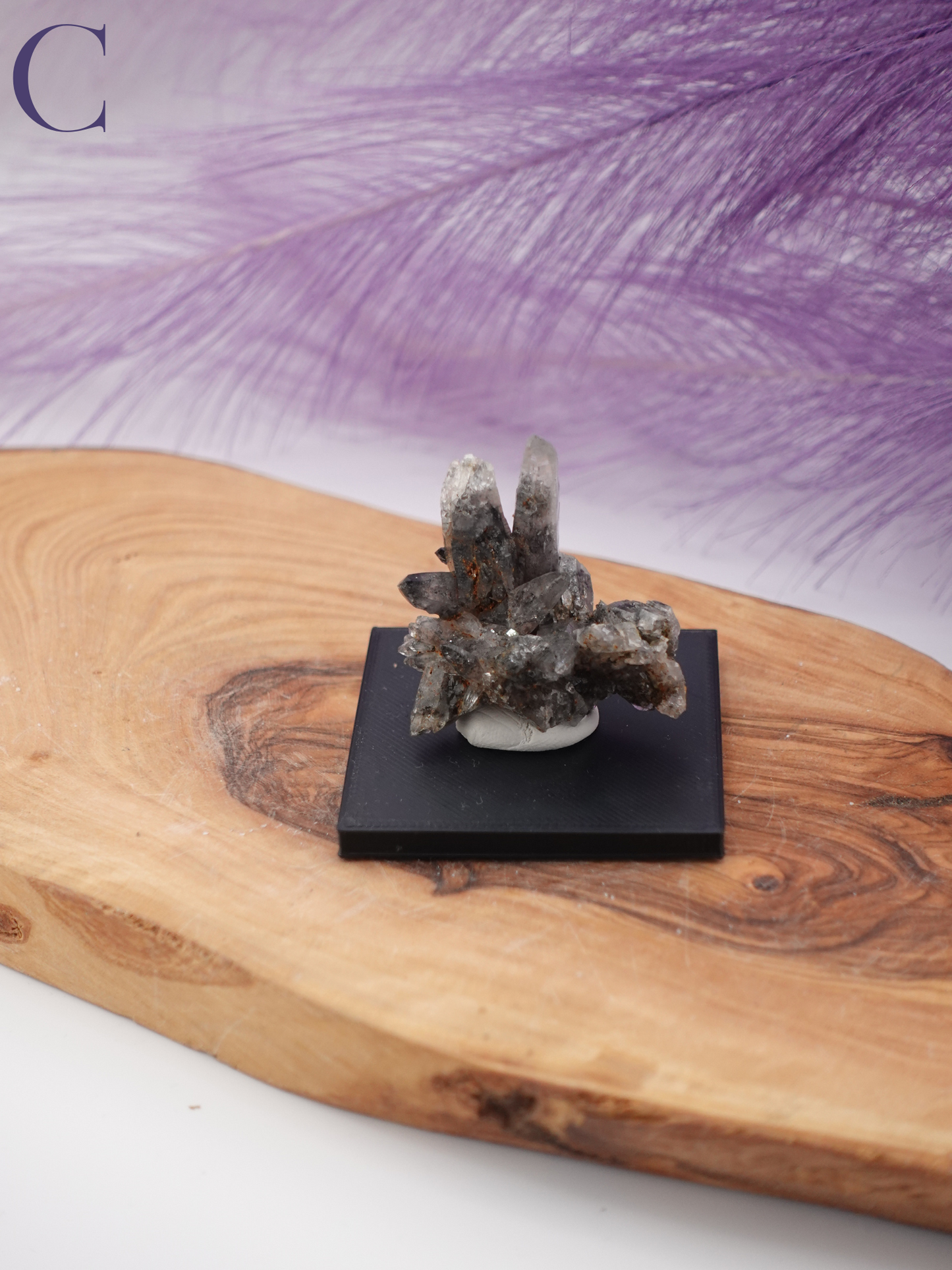 Black Phantom Quartz Specimen on a Small Square Stand Option C