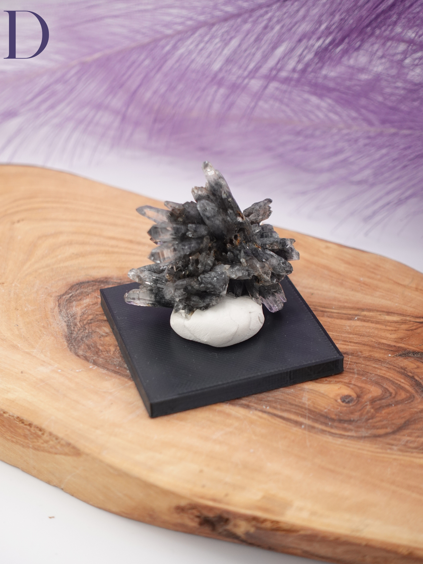 Black Phantom Quartz Specimen on a Small Square Stand Option D