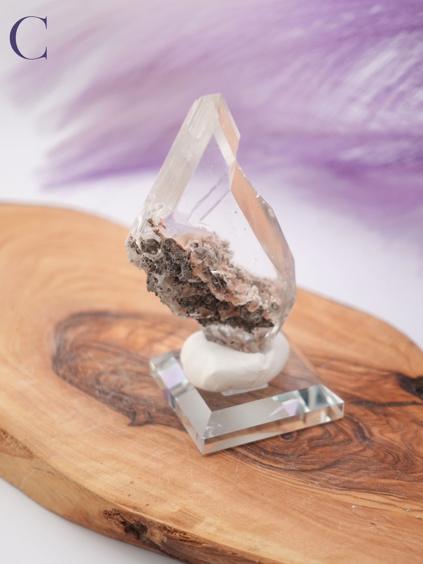 Niaca selenite specimen option C on clear stand