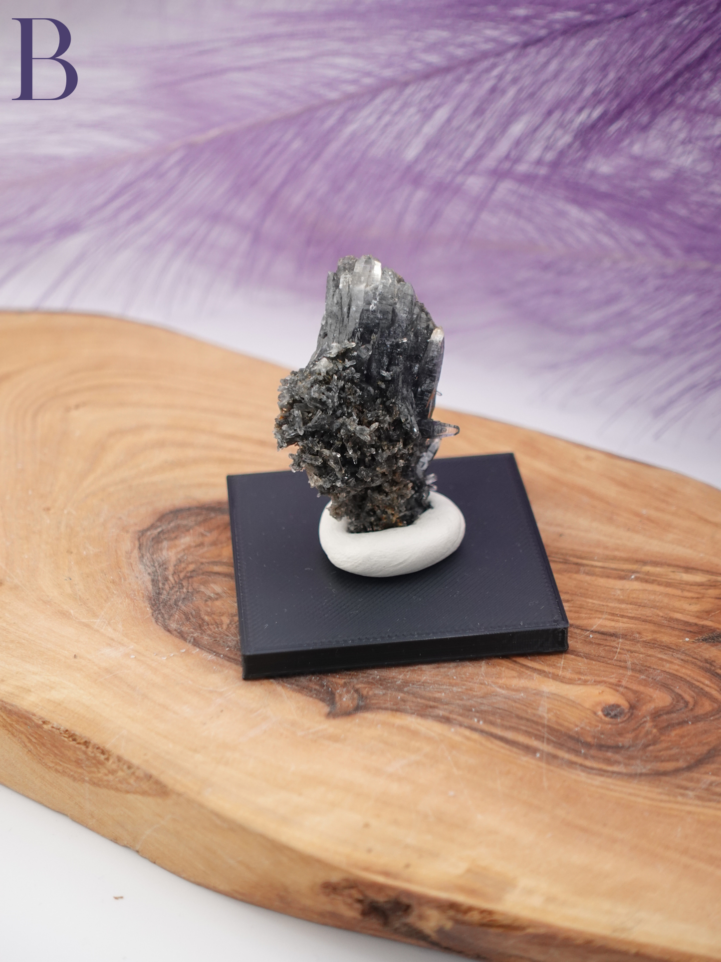 Black Phantom Quartz Specimen on a Small Square Stand Option B