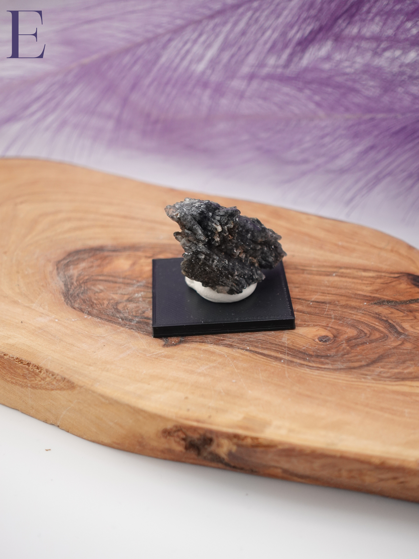 Black Phantom Quartz Specimen on a Small Square Stand Option E