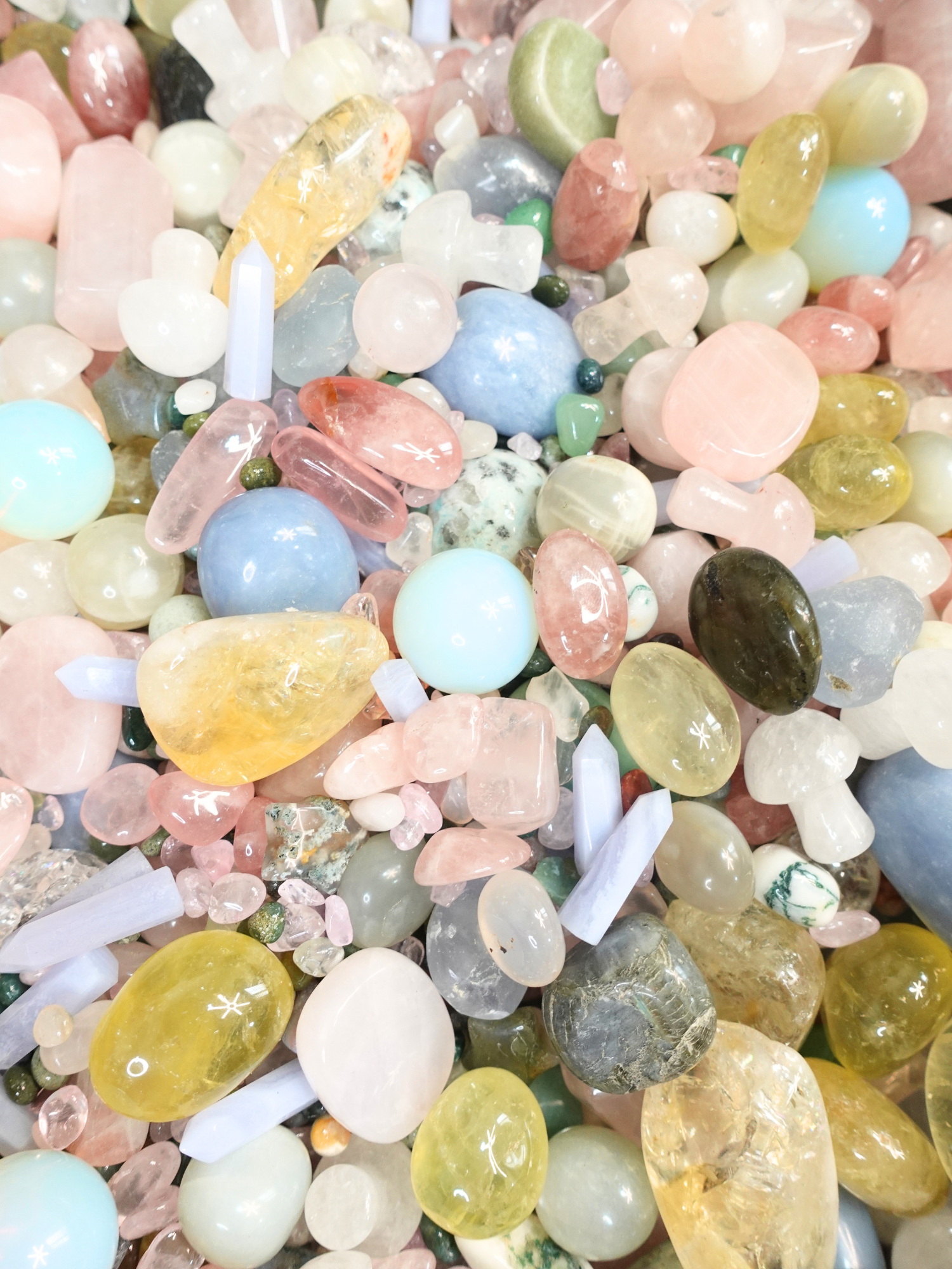 Collection of different crystal types and shapes that make up the "Ethereal" scoop