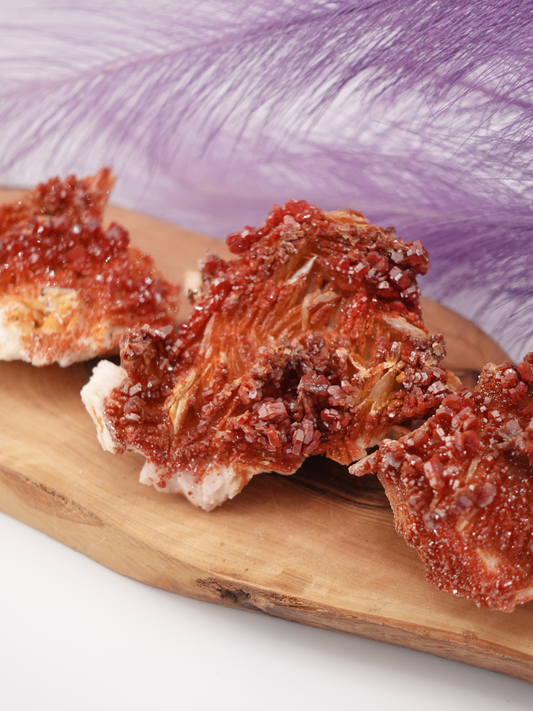 Three Vanadinite Specimen, reddish, orange with white matrix