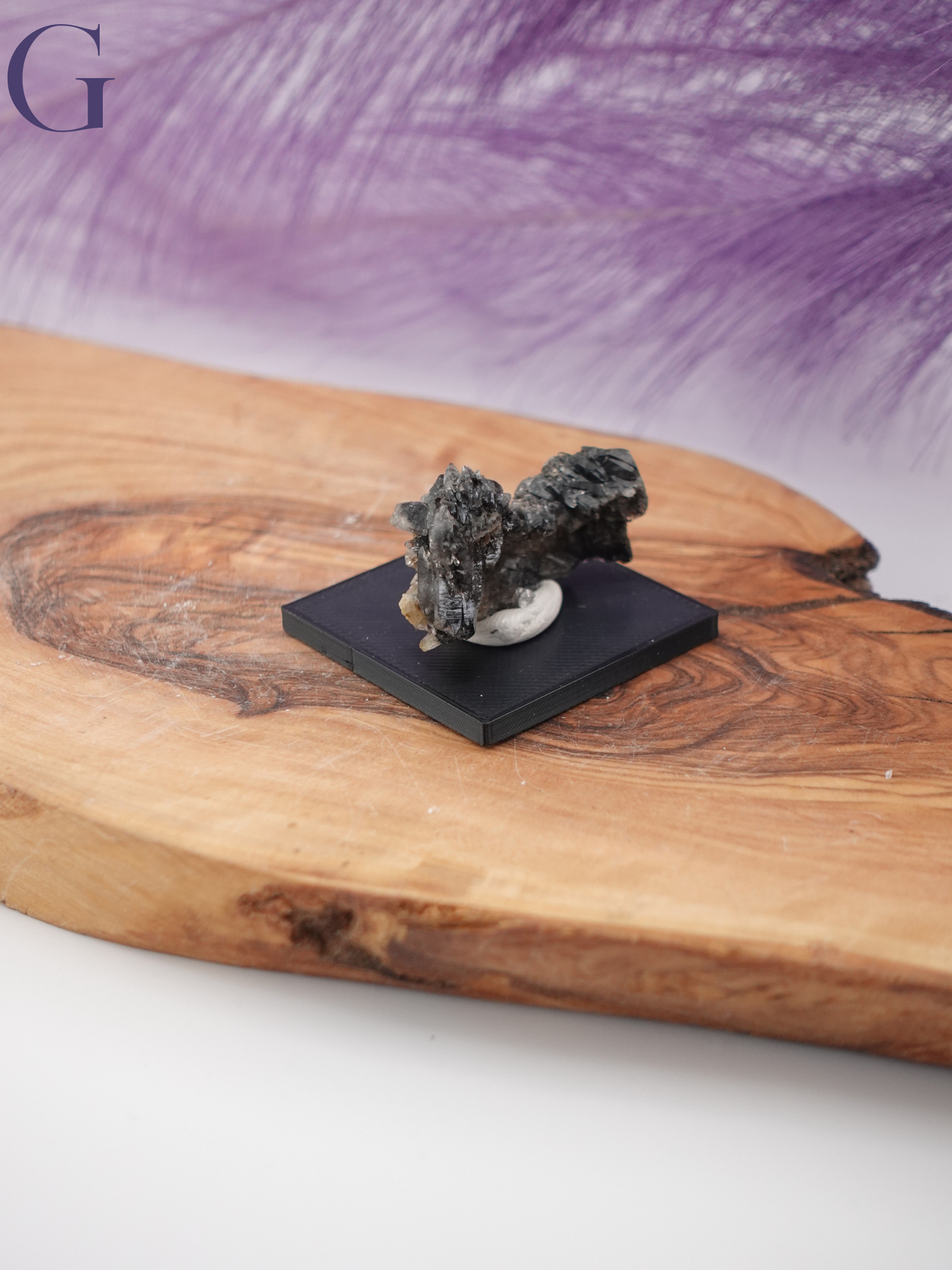 Black Phantom Quartz Specimen on a Small Square Stand Option G