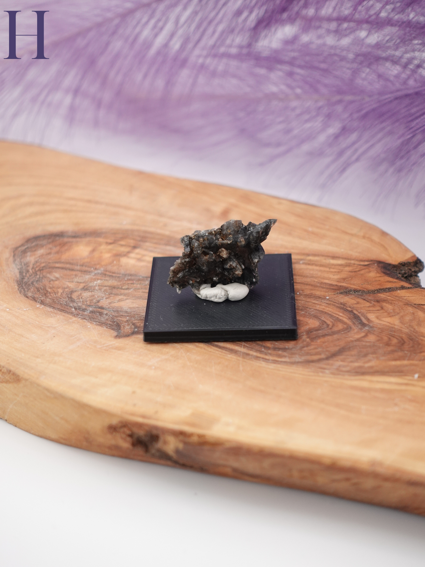Black Phantom Quartz Specimen on a Small Square Stand Option H