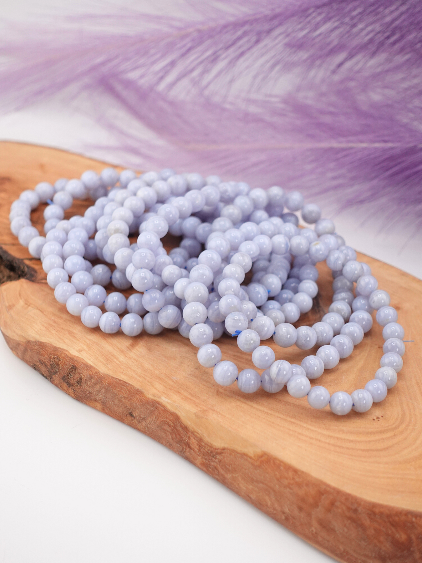 Blue Lace Agate Round Beaded Bracelet