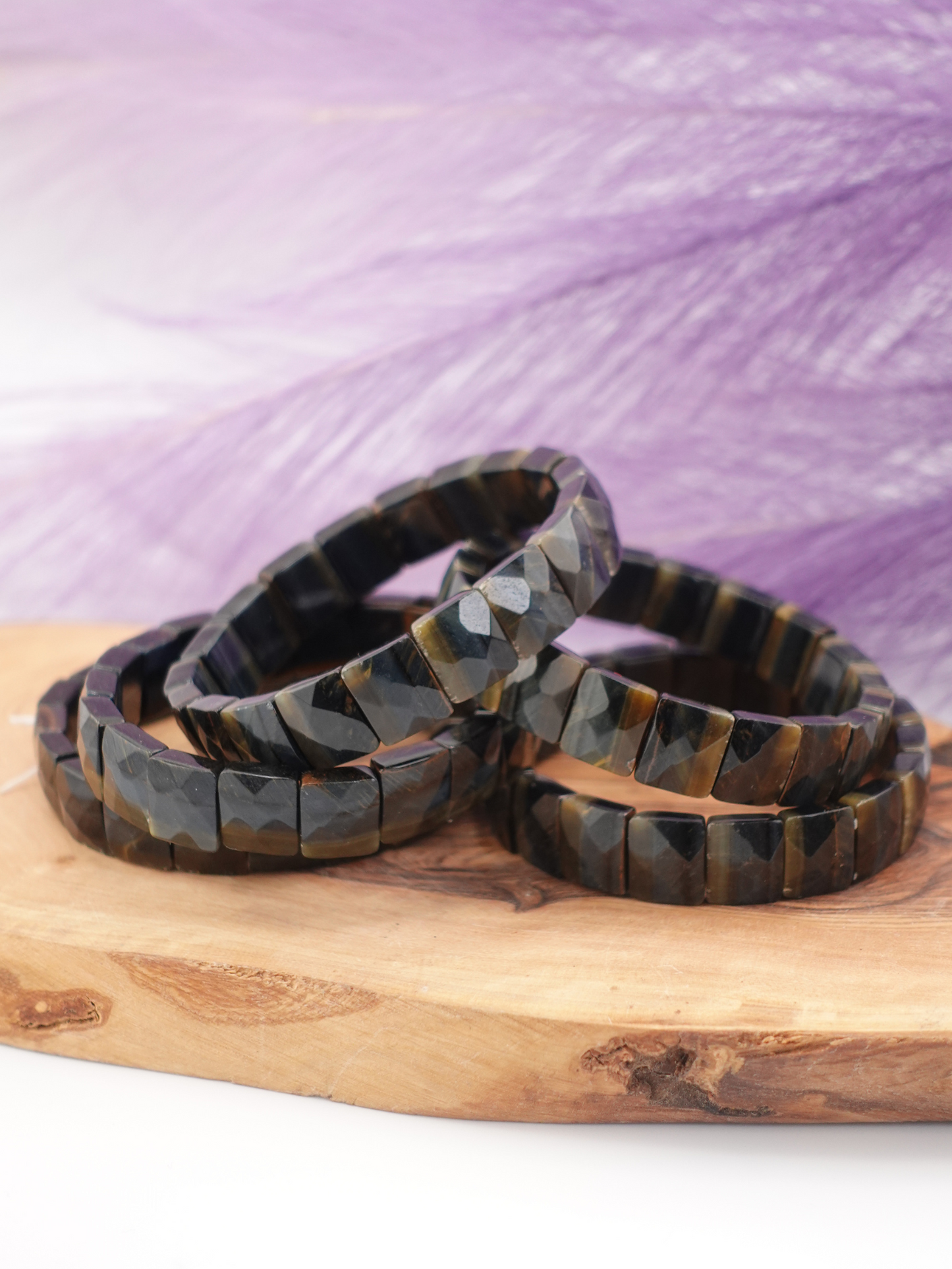 Blue Tiger Eye Faceted Square Beaded Bracelet