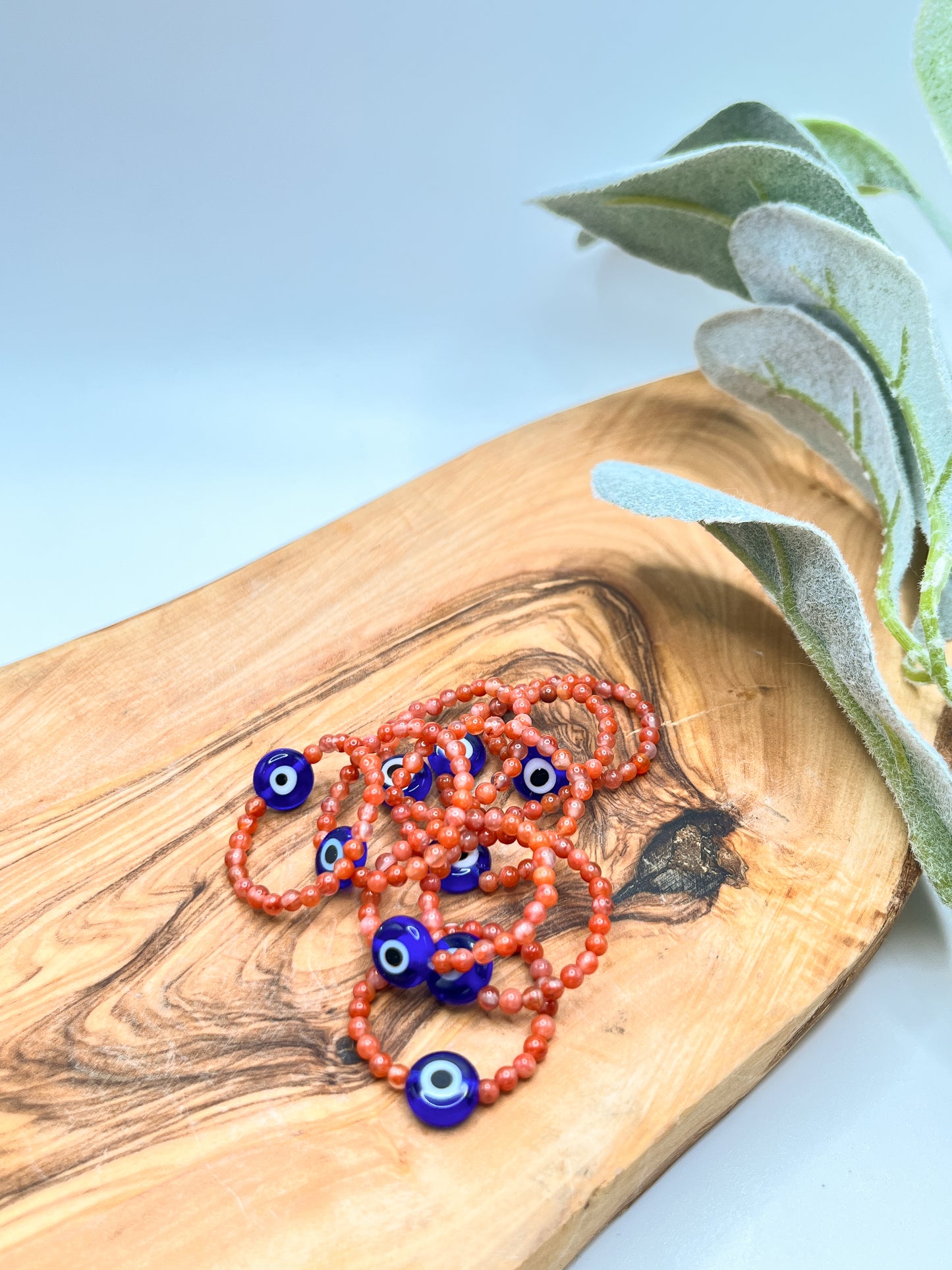 Carnelian - Evil Eye Beaded Stretchy Ring