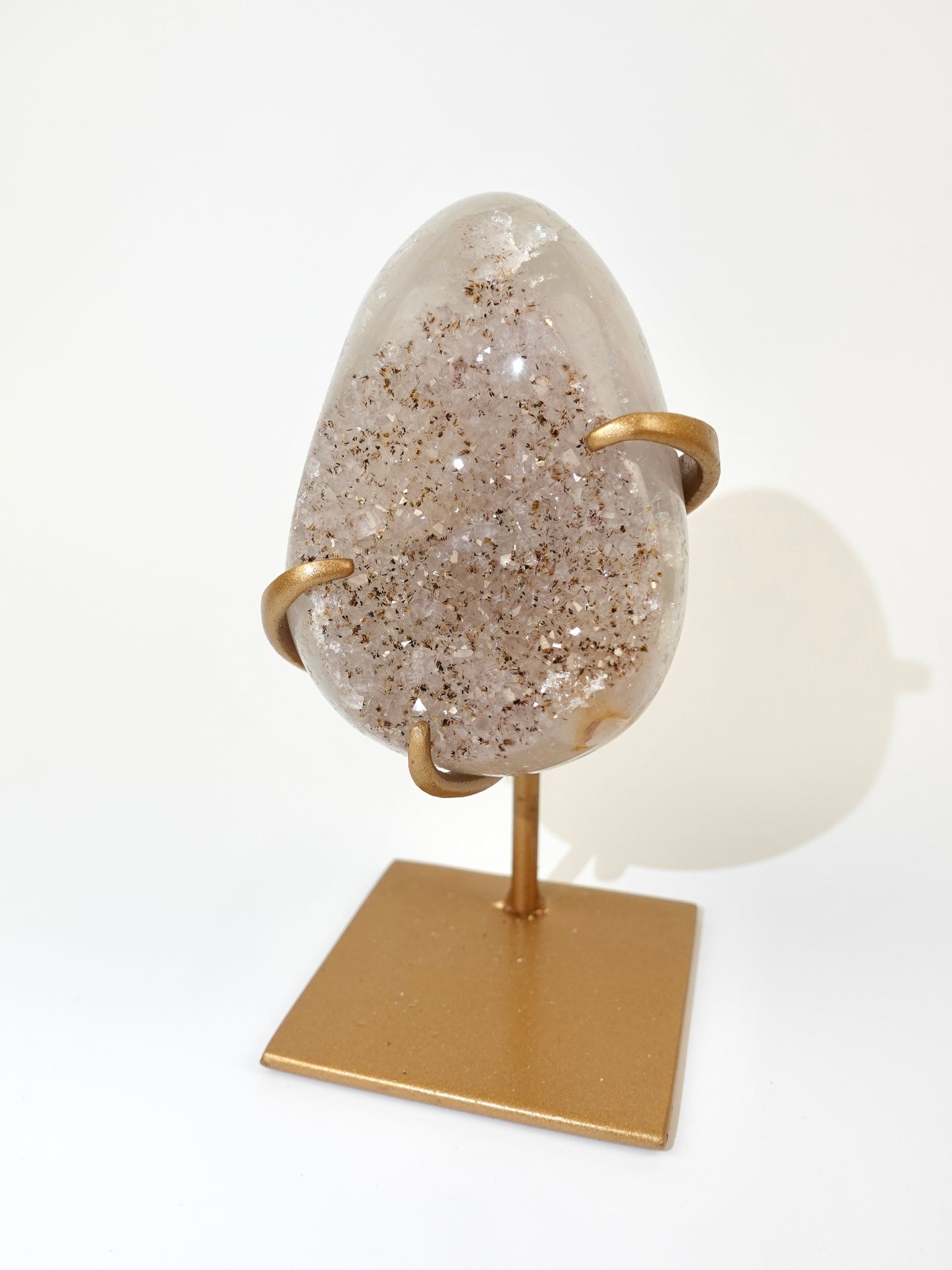 Druzy Agate Egg in Stand Option B on white background