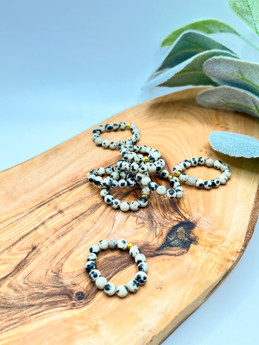 Dalmatian Jasper - Round Beaded Stretchy Ring
