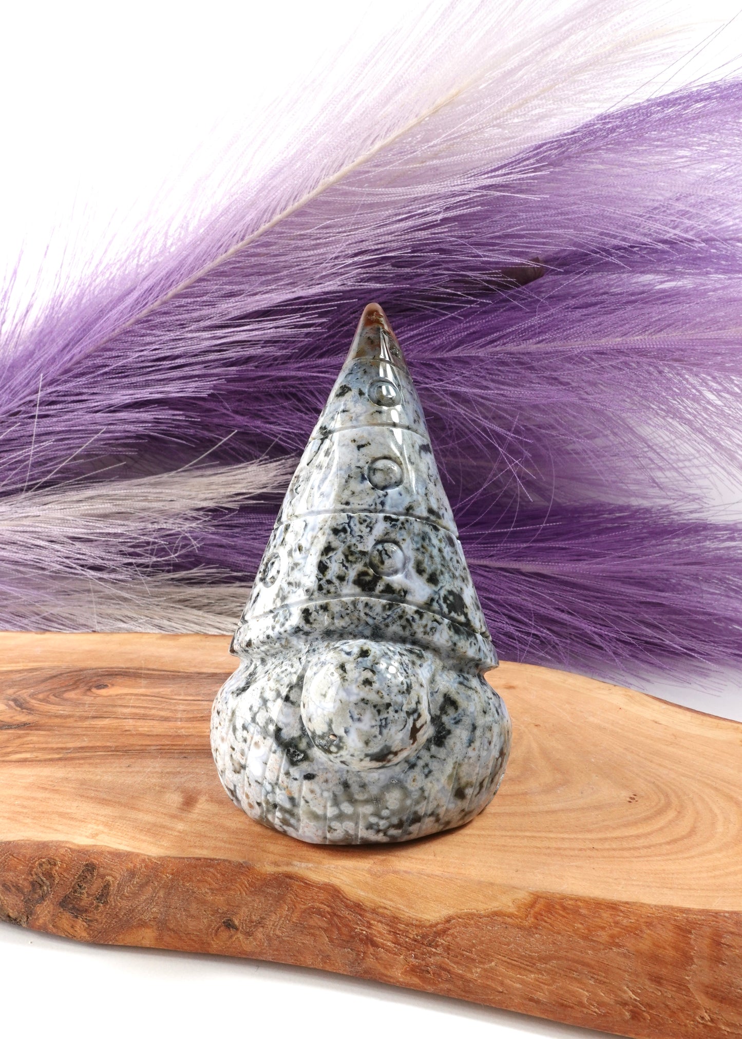 Sea Jasper Gnome option C on wooden display stand