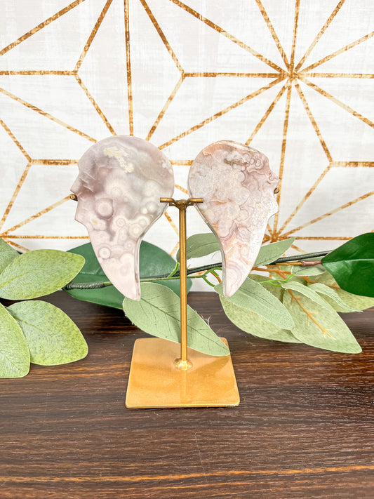 Pink Amethyst & Flower Agate Wings on a Stand