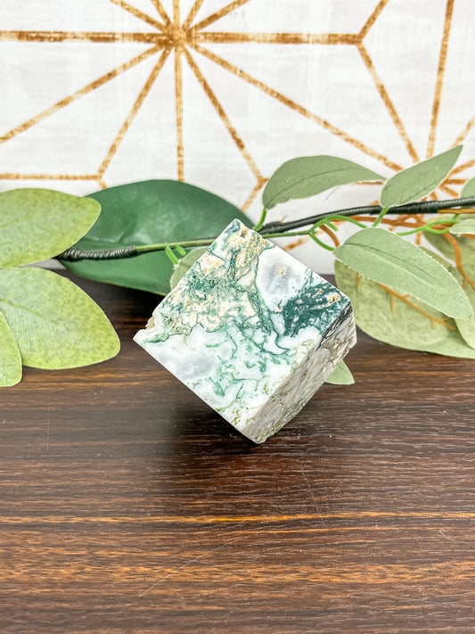 Moss Agate Floating Cube