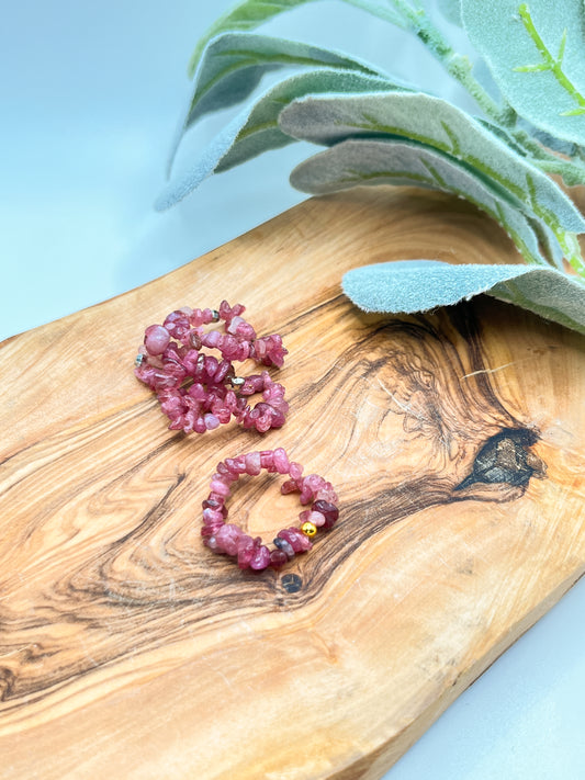 Strawberry Quartz Chip Beaded Ring