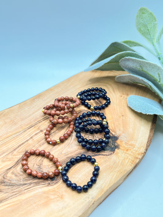 Sandstone - Round Beaded Stretchy Ring
