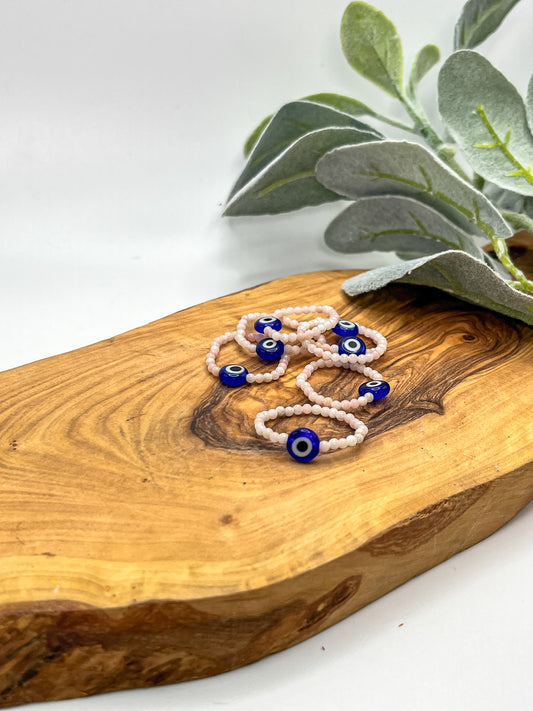 Pink Opal - Evil Eye Beaded Stretchy Ring