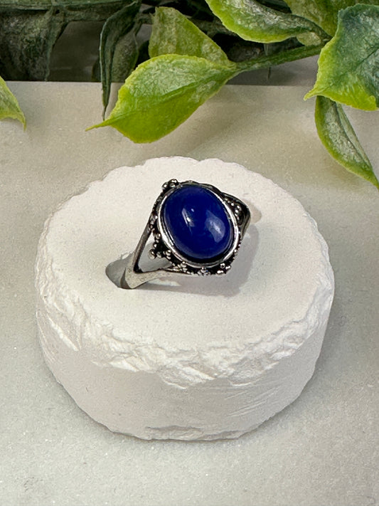 Lapis Oval Antique Finish Ring-Adjustable