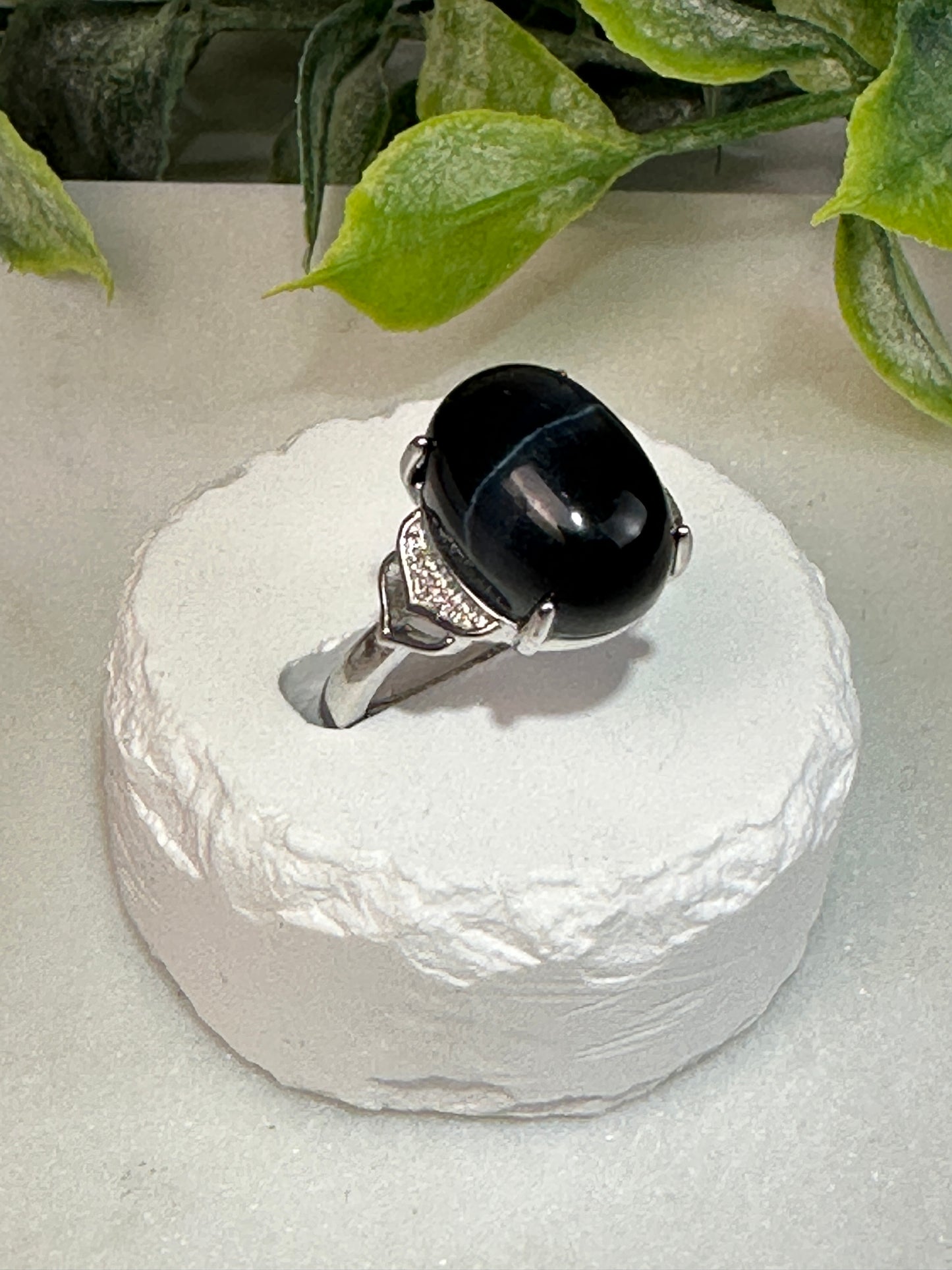 Blue Tiger Eye Oval Adjustable Ring