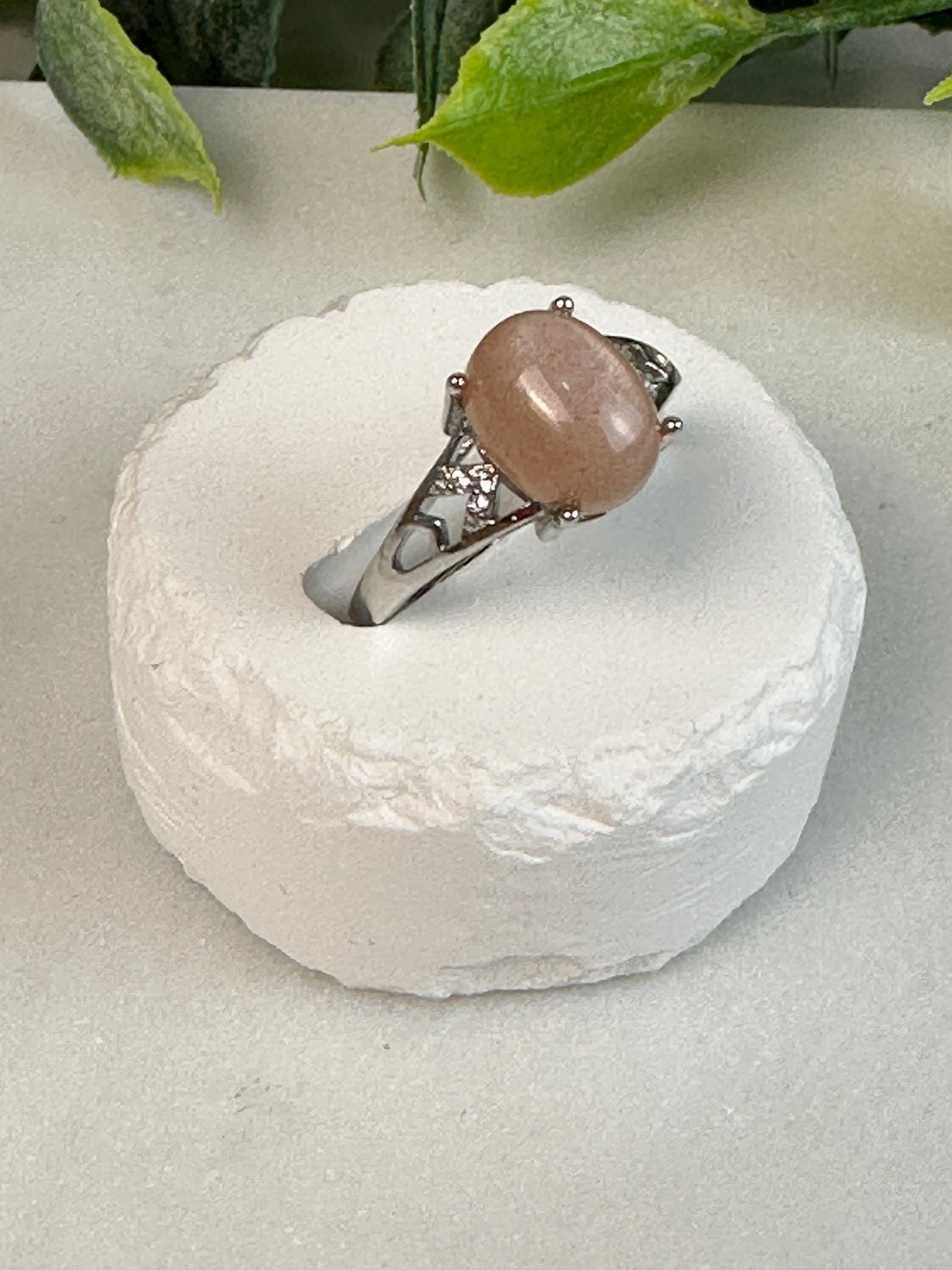 Peach Moonstone Oval Ring-Adjustable
