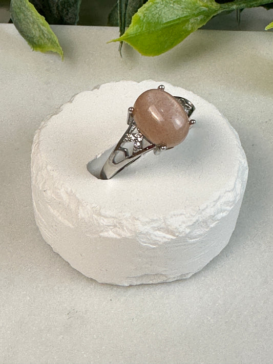 Peach Moonstone Oval Ring-Adjustable