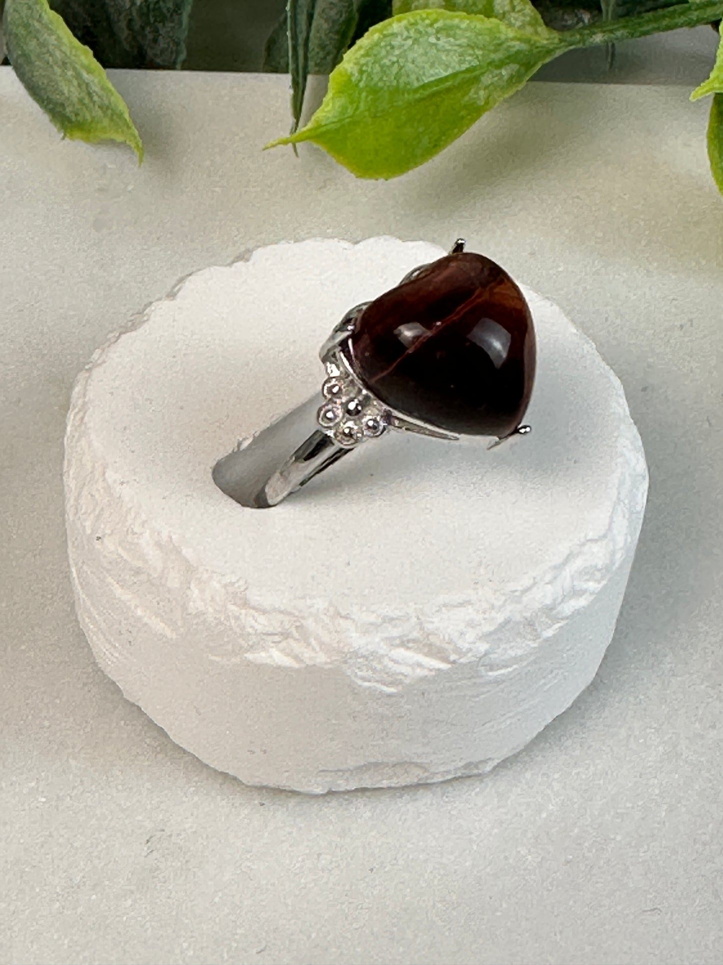Red Tiger Eye Heart Ring-Adjustable