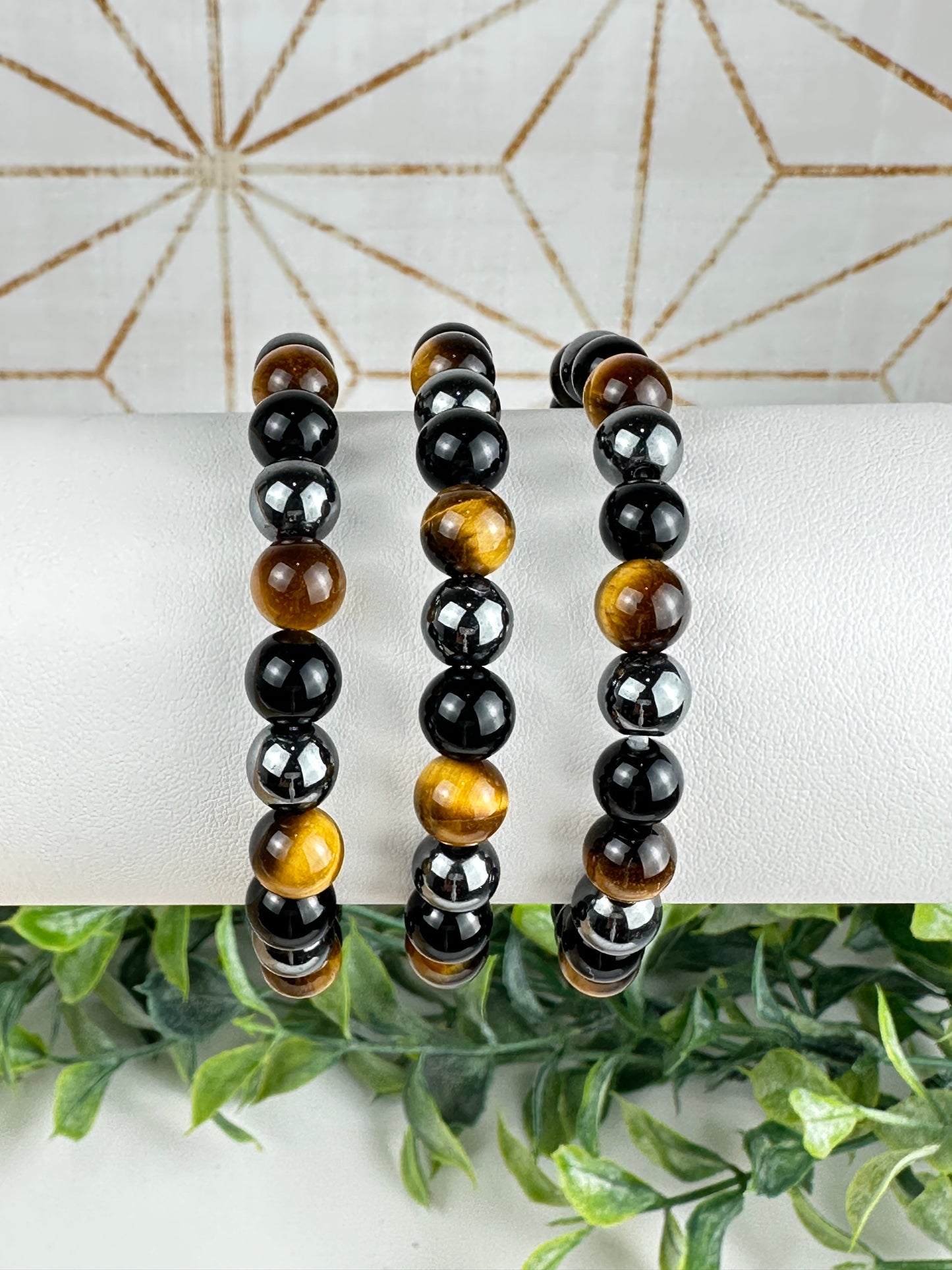 Tiger Eye, Hematite, Obsidian Bracelet