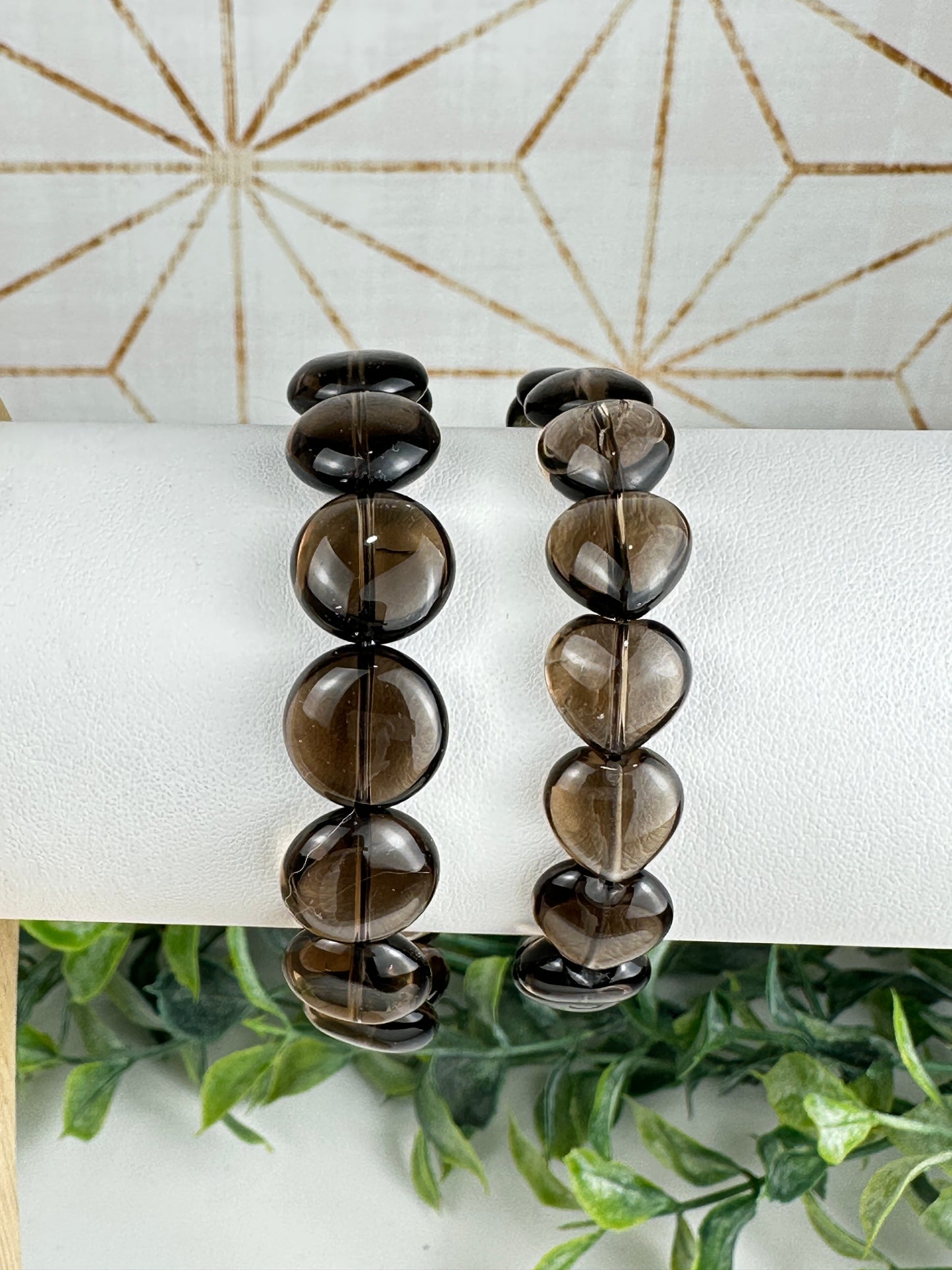 Smoky Quartz Disc or Heart Bracelet