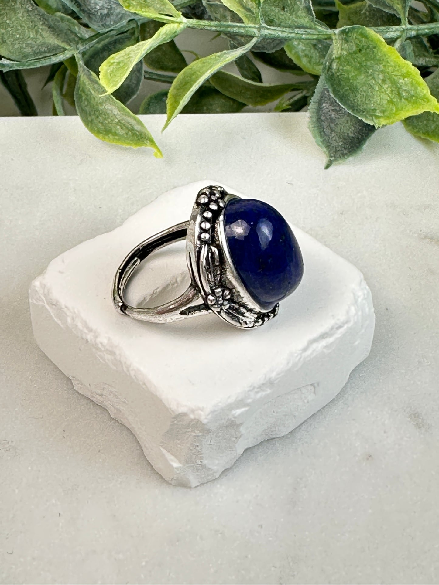 Lapis Antique Finish Ring-Adjustable