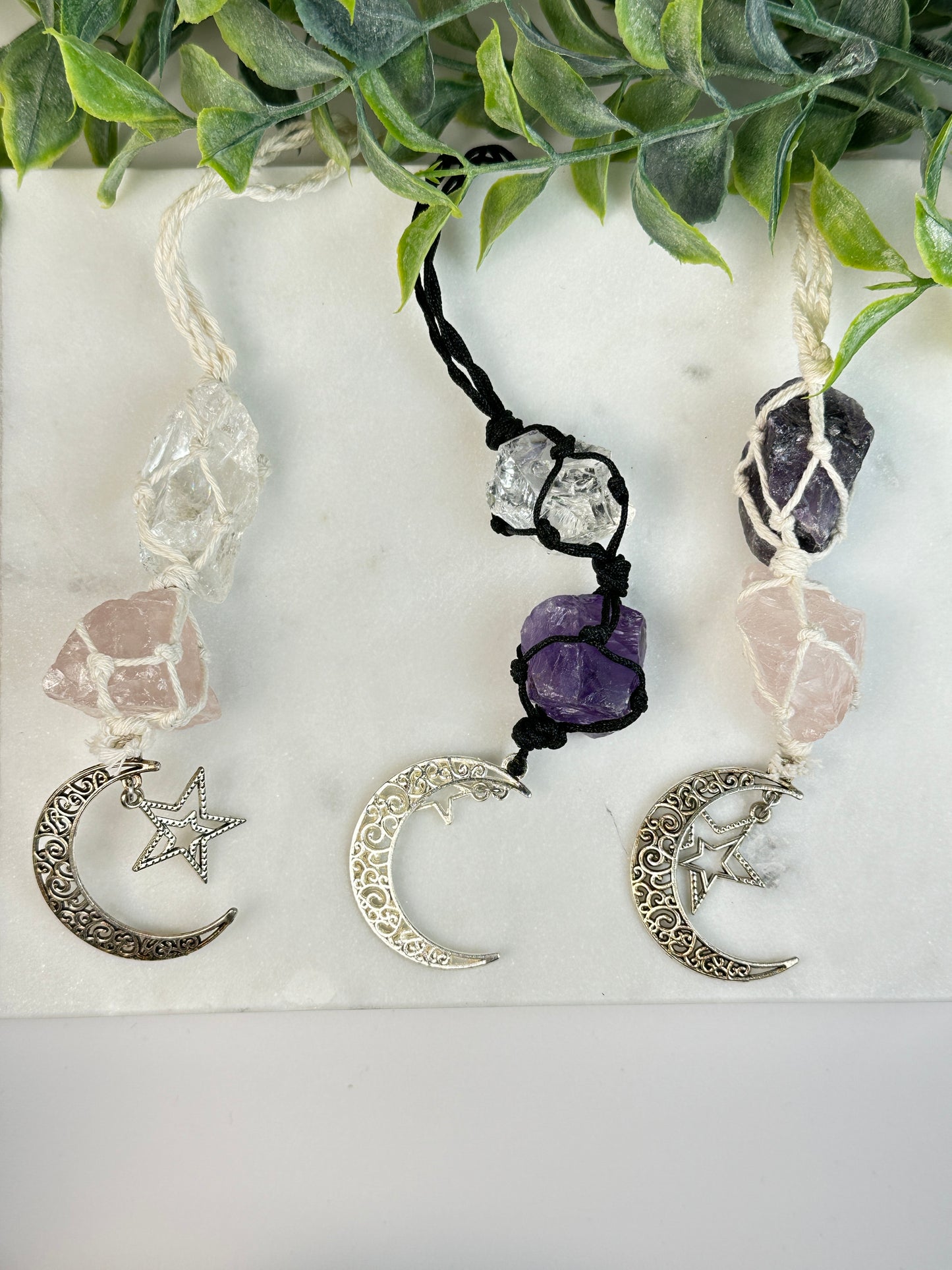 Macrame Raw Crystal Ornament-You Pick