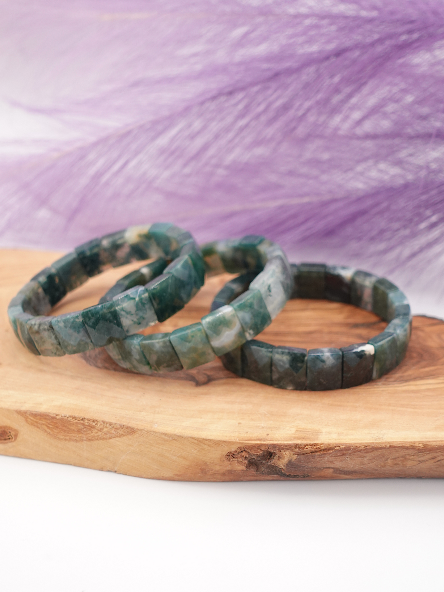 Moss Agate Faceted Square Beaded Bracelet