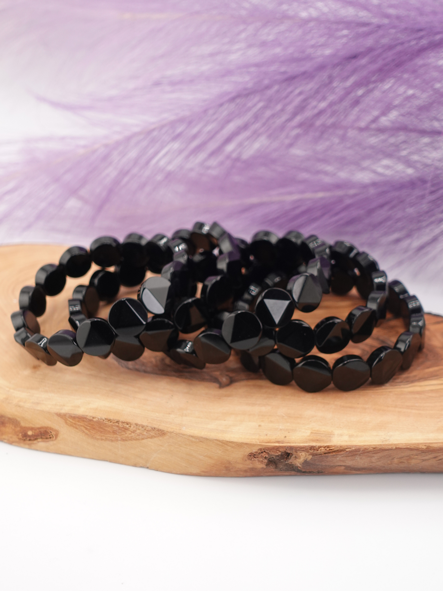 Obsidian Round Faceted Beaded Bracelet