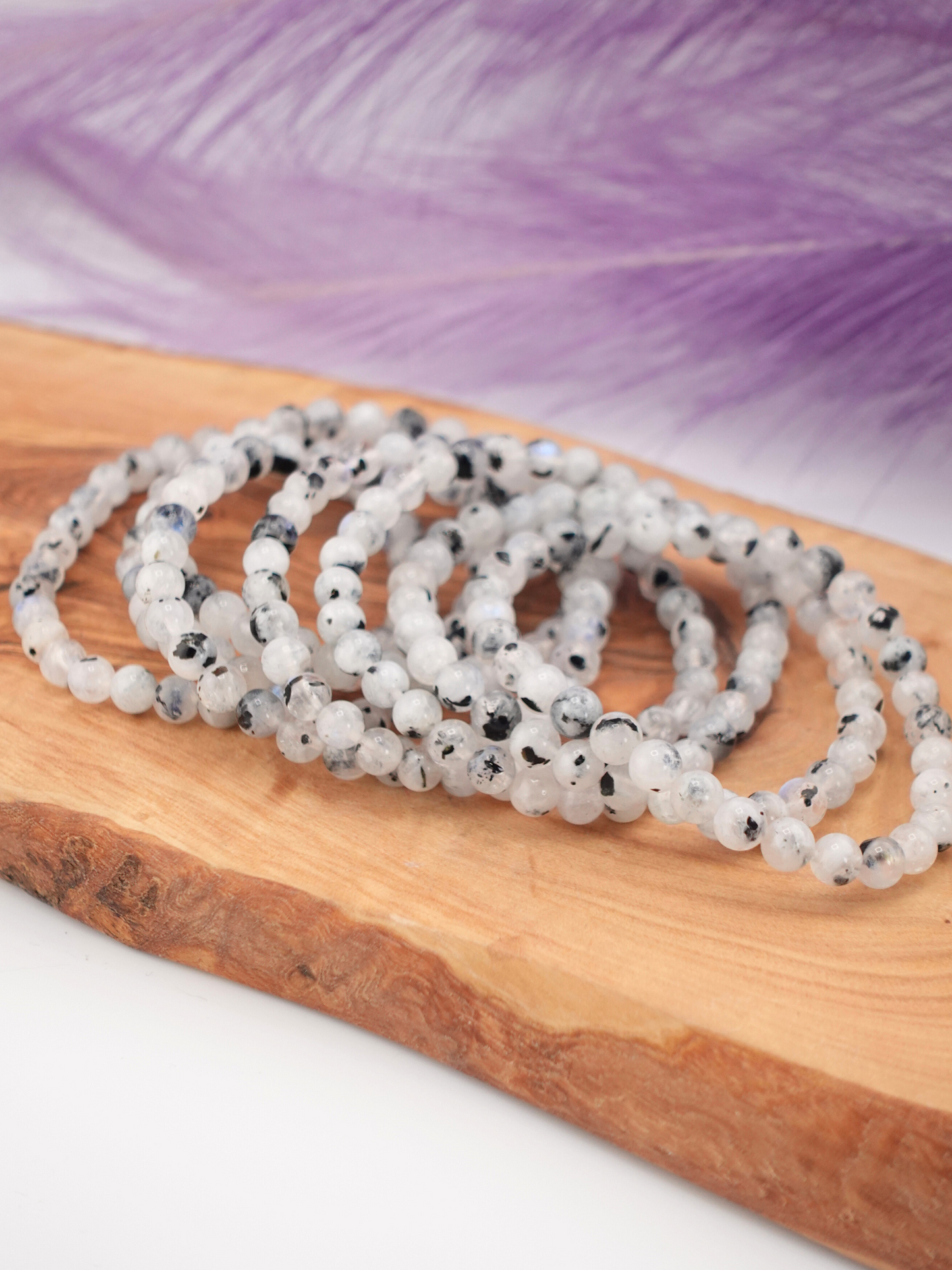 Rainbow Moonstone Small Round Beaded Bracelet