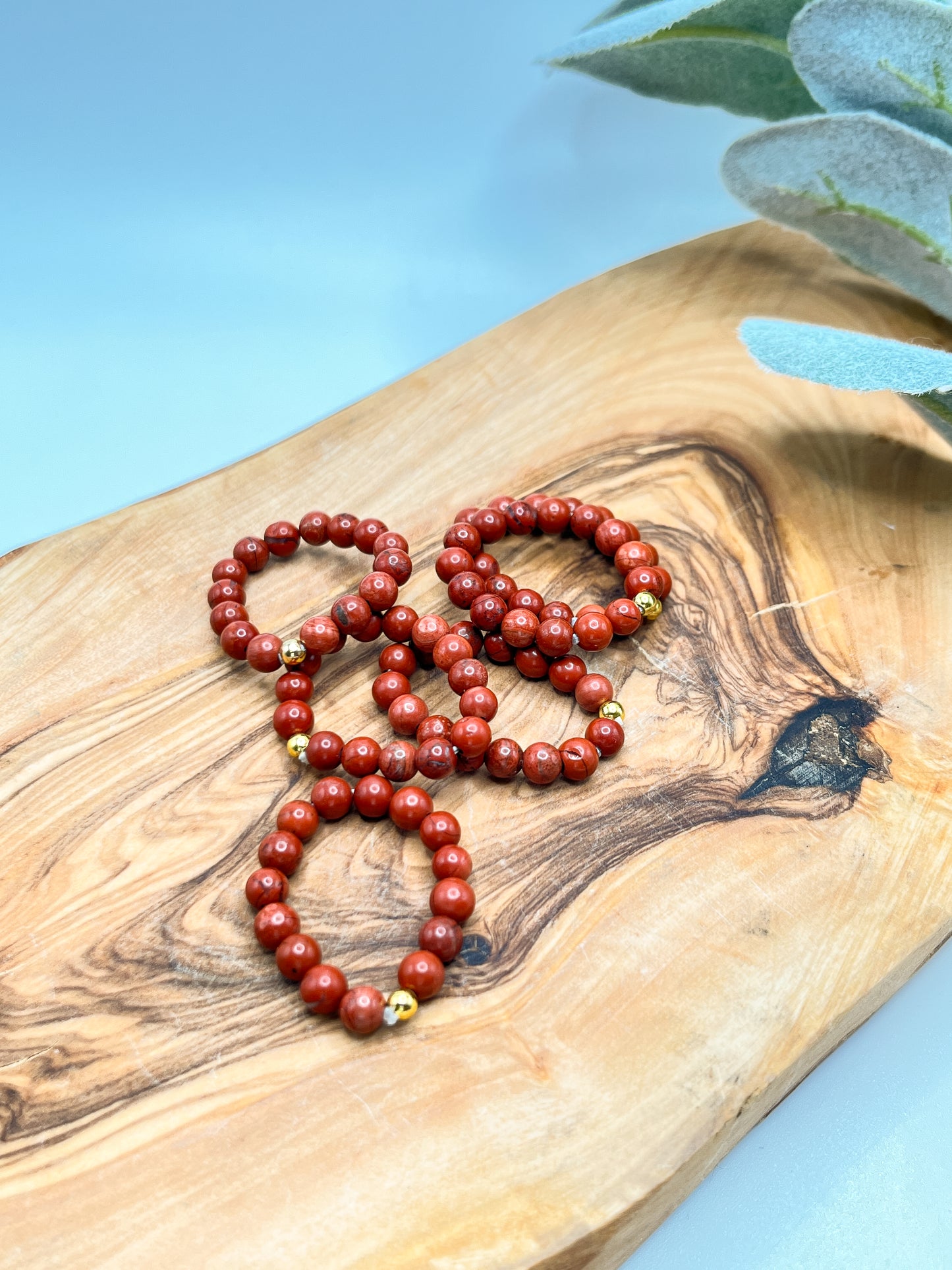 Red Jasper - Round Beaded Stretchy Ring