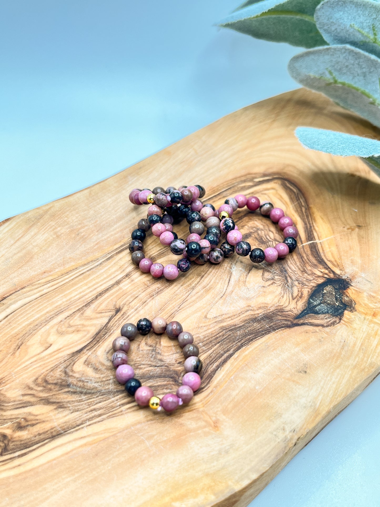 Rhodonite - Round Beaded Stretchy Ring