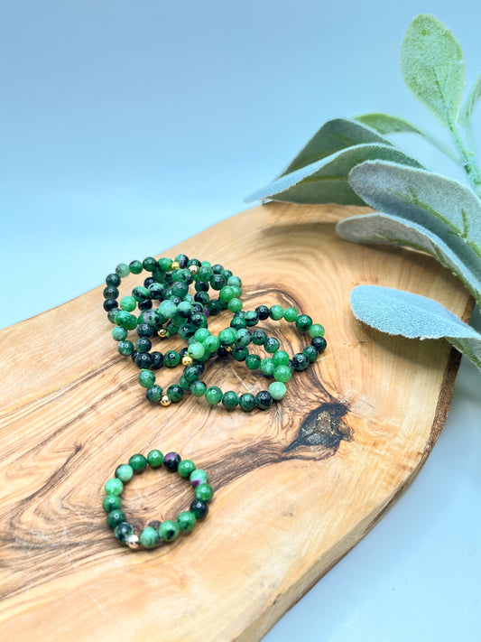 Ruby Zoisite - Round Beaded Stretchy Ring