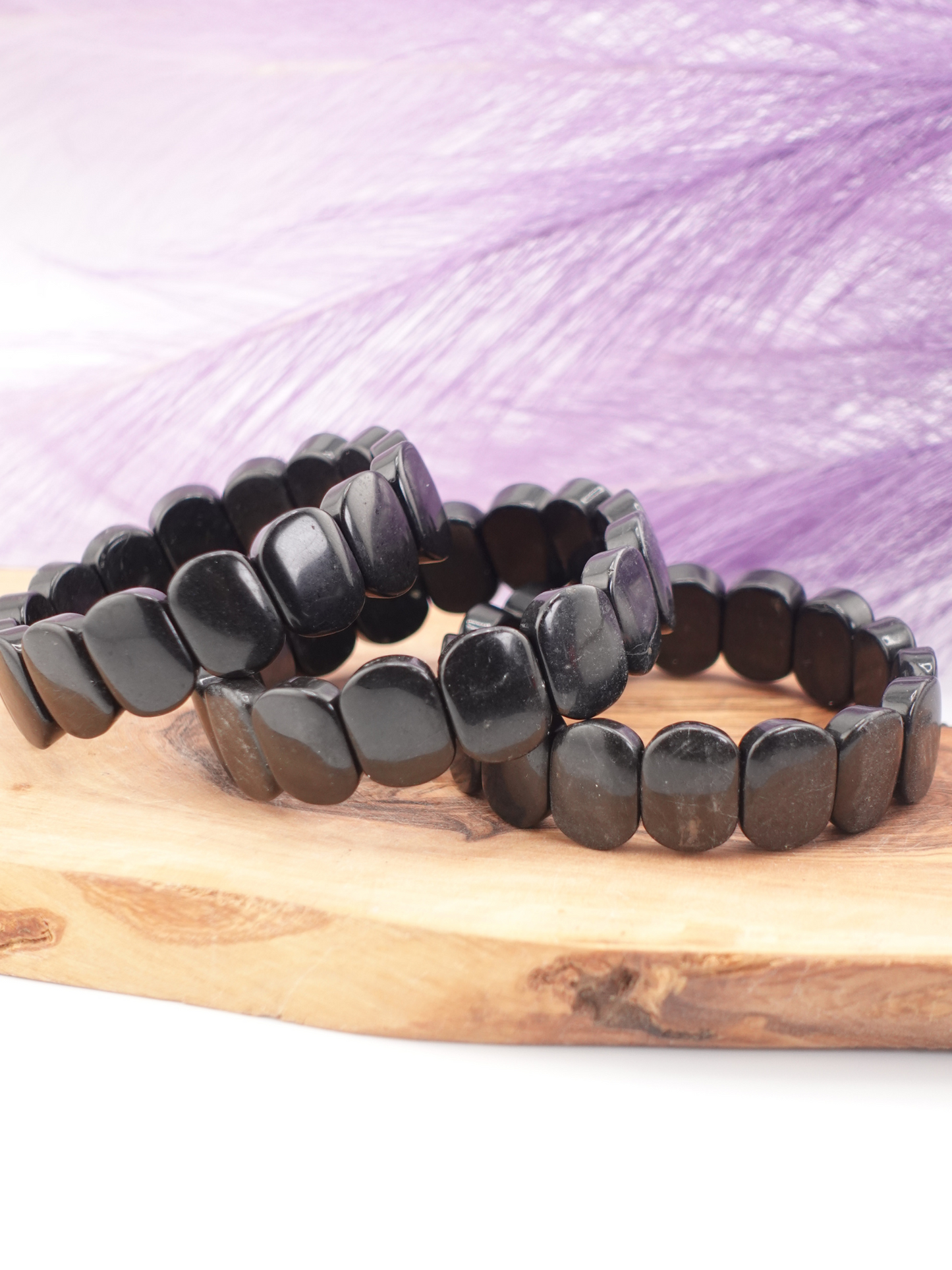 Black Tourmaline Block Beaded Bracelet