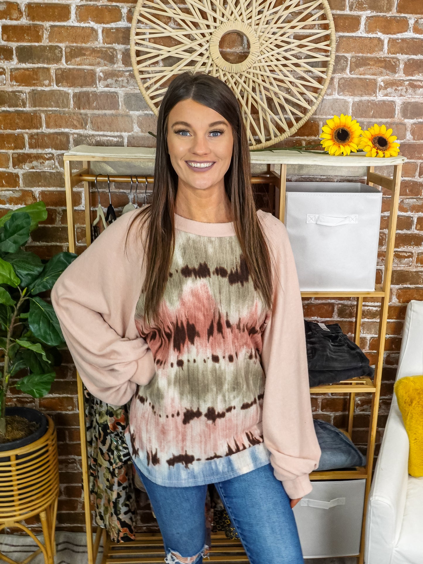 Mauve Tie Dye w/Balloon Sleeve Top