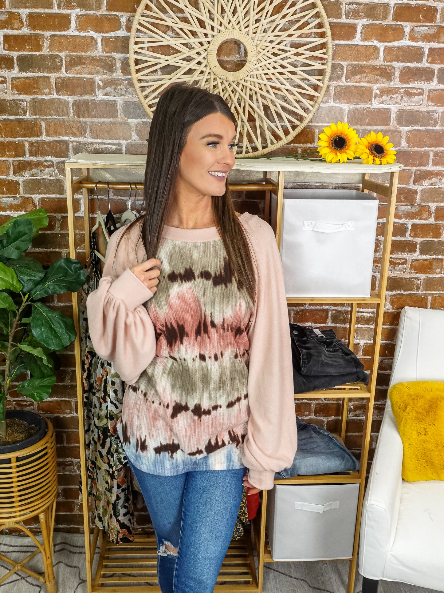 Mauve Tie Dye w/Balloon Sleeve Top