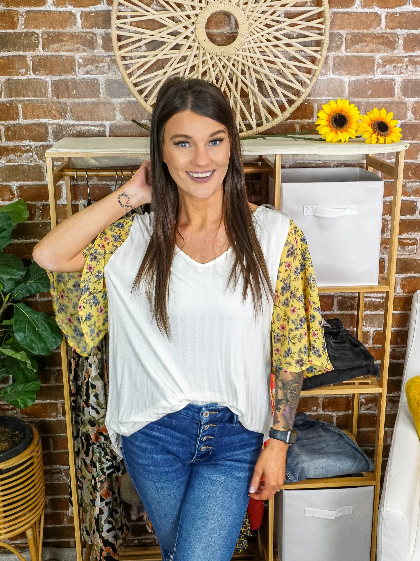 Floral Flutter Bell Sleeve Top