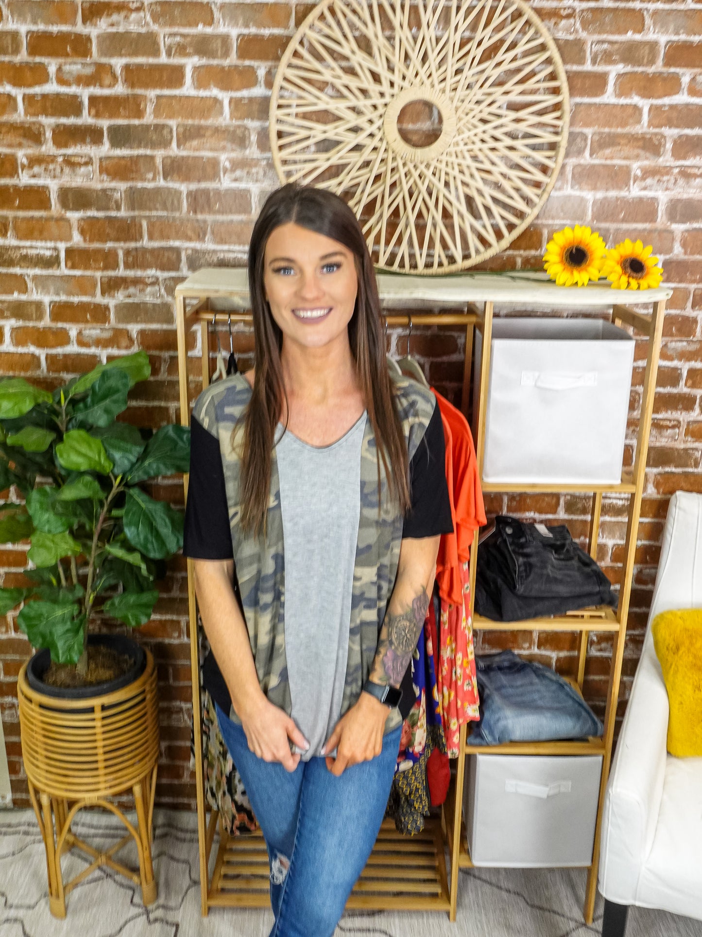 Vertical Color Block Camo Top