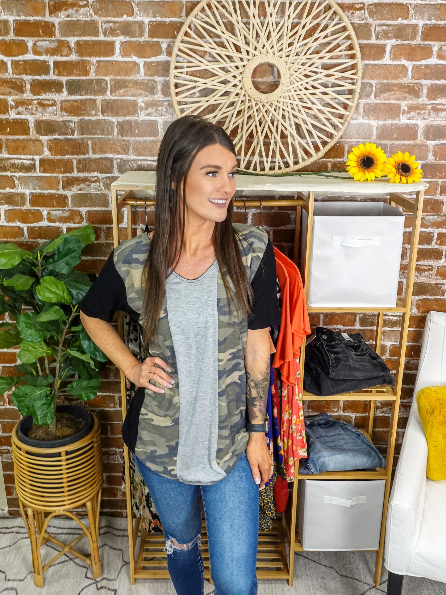 Vertical Color Block Camo Top