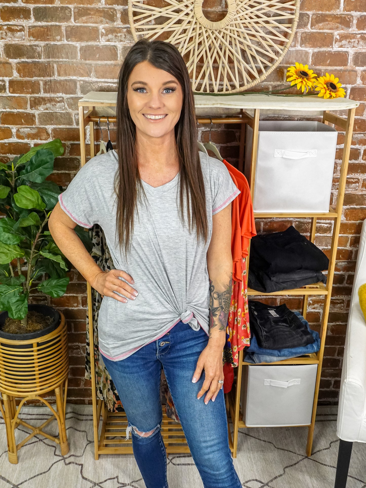 Heather Grey V-Neck Top