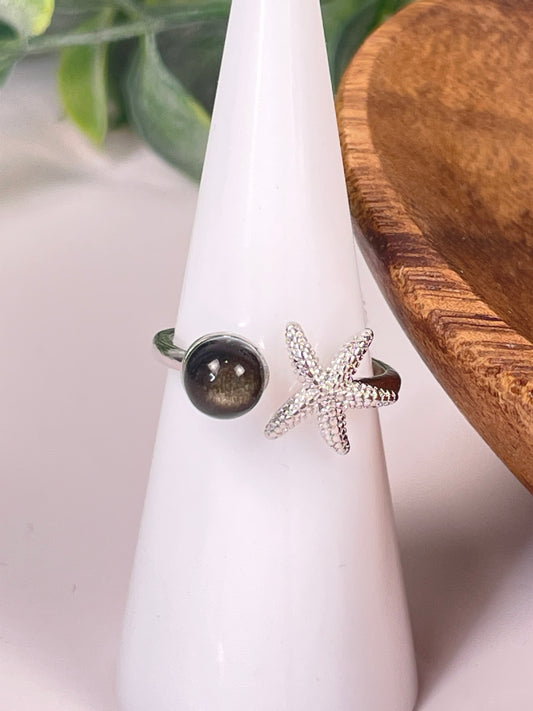 Gold Sheen Obsidian Starfish Ring