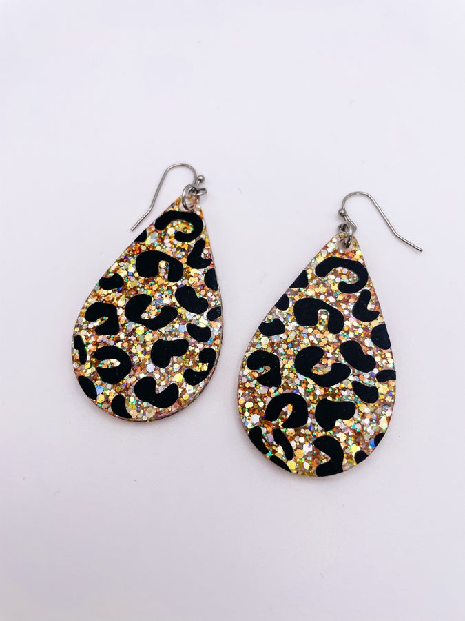 Leopard Glitter Teardrop Earring
