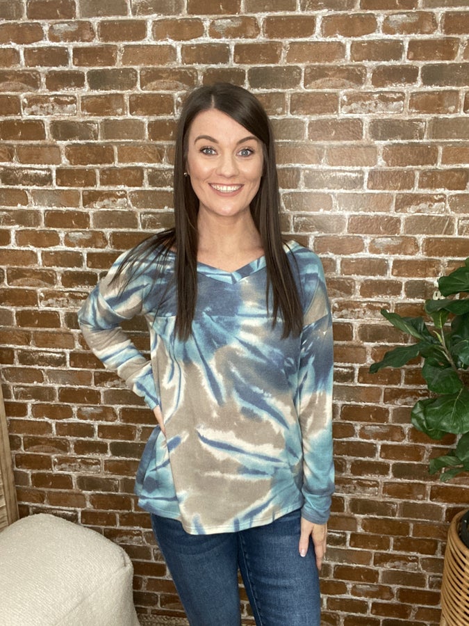 Blue/Mocha Tie Dye V-Neck Sweatshirt