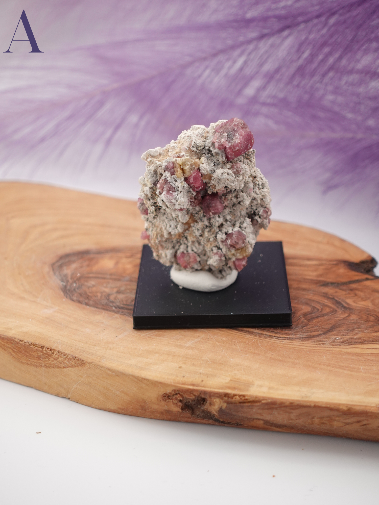 Raspberry Garnet Specimen on small black stand Option A