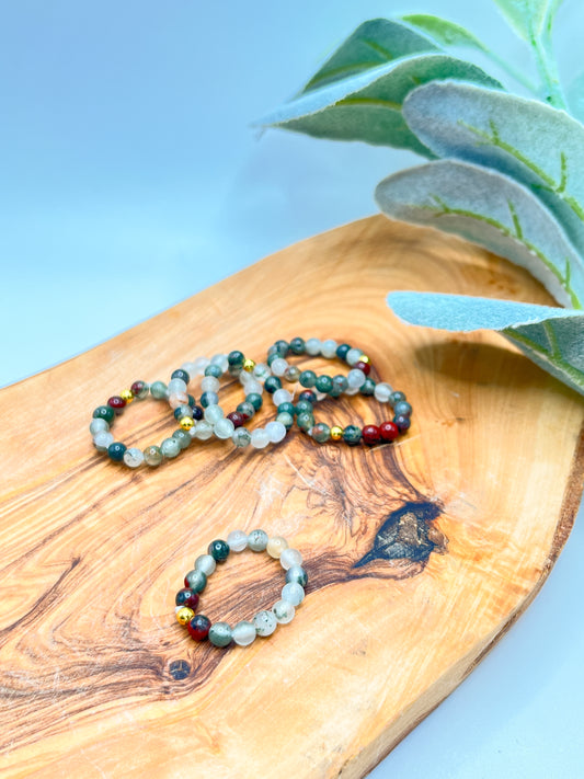 African Bloodstone - Round Beaded Stretchy Ring