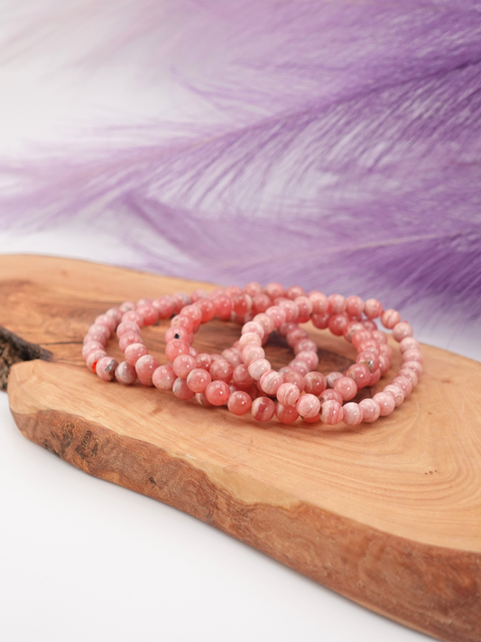 Rhodochrosite Round Beaded Bracelet