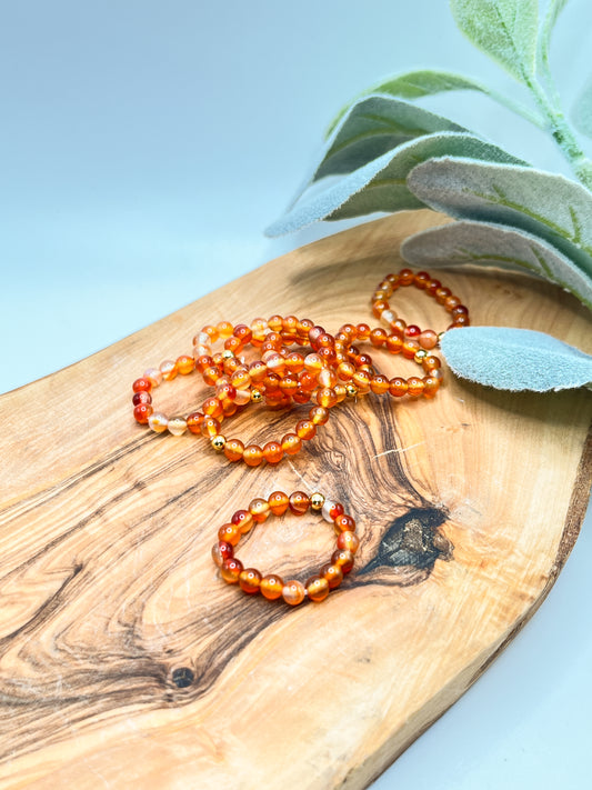 Carnelian - Round Beaded Stretchy Ring